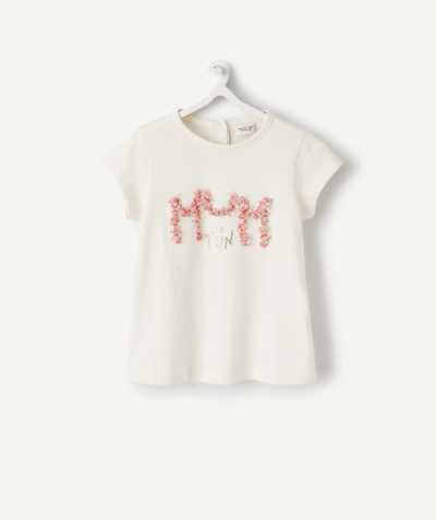 Low-priced looks Tao Categories - BABY GIRLS' CREAM T-SHIRT IN RECYCLED FIBERS WITH A MUM MESSAGE