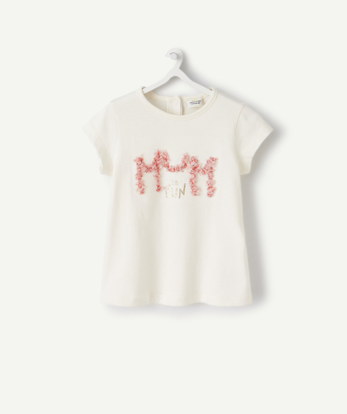 Basics Tao Categories - BABY GIRLS' CREAM T-SHIRT IN RECYCLED FIBERS WITH A MUM MESSAGE