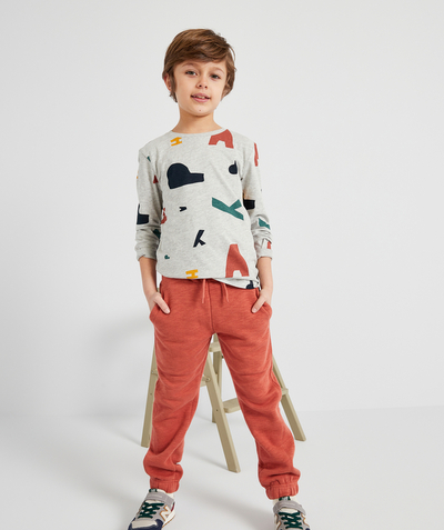 Low-priced looks Tao Categories - BOYS' T-SHIRT IN GREY ORGANIC COTTON WITH COLOURED AND FLOCKED PATTERNS