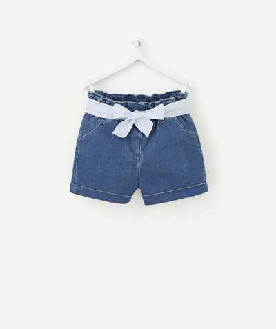 Shorts - Skirt Tao Categories - BABY GIRLS' LOW IMPACT DENIM SHORTS WITH A BELT