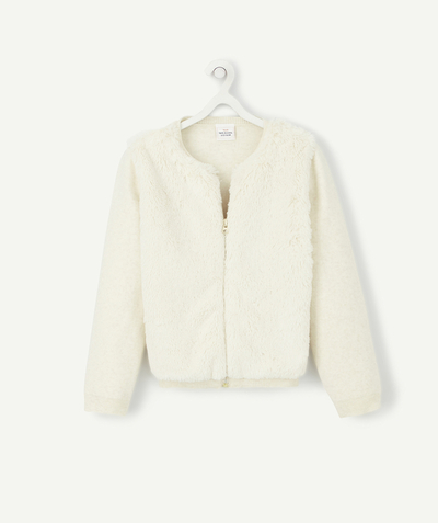 Hoodies, sweaters and cardigans: 50% on the 2nd* Nouvelle Arbo   C - GIRLS' CREAM FUR FABRIC ZIPPED JACKET IN TWO MATERIALS