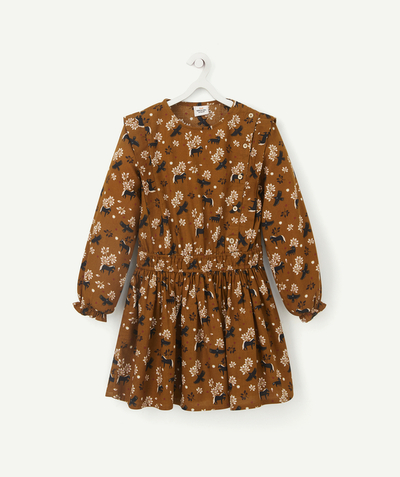 Dress Nouvelle Arbo   C - SHORT OCHRE DRESS PRINTED WITH BIRDS AND HORSES