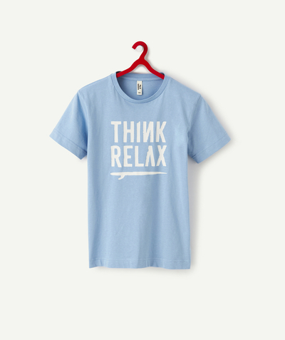 New collection Nouvelle Arbo   C - BOYS' BLUE RECYCLED FIBERS T-SHIRT WITH A MESSAGE