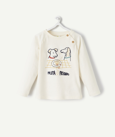 Baby boy Nouvelle Arbo   C - BABY BOYS' CREAM T-SHIRT IN ORGANIC COTTON WITH A DOG AND PASTA DESIGN