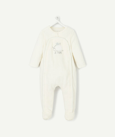 New collection Nouvelle Arbo   C - WHITE VELVET SLEEP SUIT WITH A SNAIL DESIGN