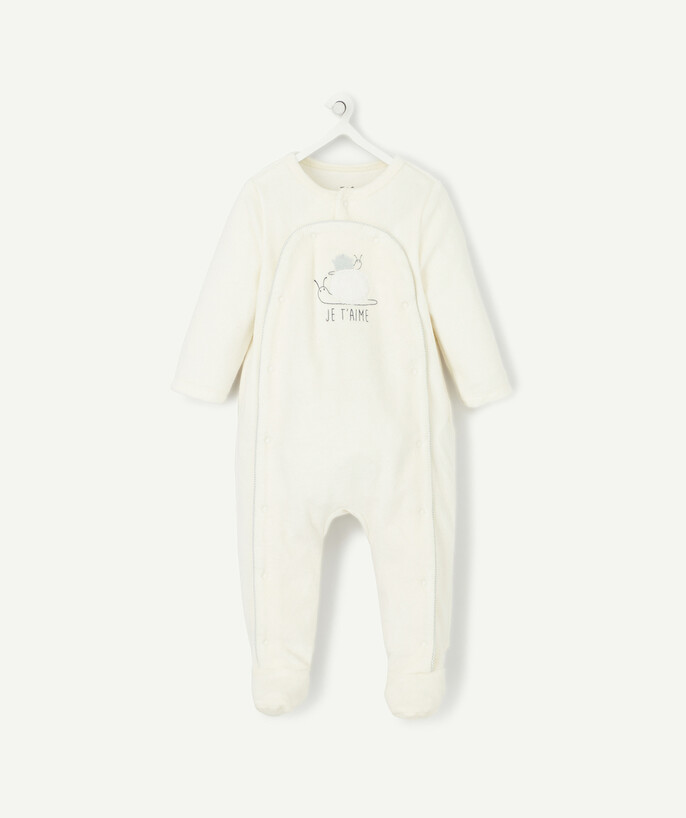 Outlet Tao Categories - WHITE VELVET SLEEP SUIT WITH A SNAIL DESIGN