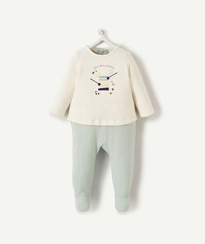 Sleepsuit – Pyjamas Nouvelle Arbo   C - GREEN AND CREAM ORGANIC COTTON SLEEP SUIT