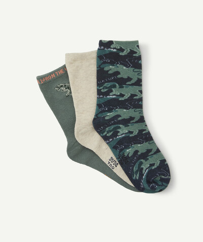 Boy Nouvelle Arbo   C - PACK OF THREE PAIRS OF DINOSAUR SOCKS IN SHADES OF GREEN