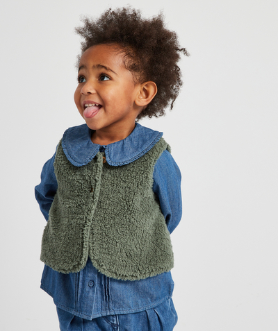 Swetry i bluzy rozpinane - Kamizelki Nouvelle Arbo   C - ZIELONY BEZRĘKAWNIK TEDDY DLA MAŁEJ DZIEWCZYNKI