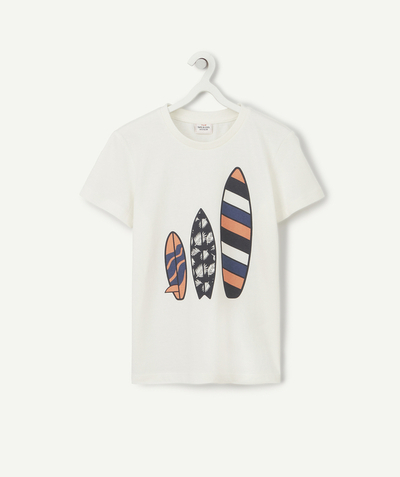 Boy Nouvelle Arbo   C - BOYS' WHITE ORGANIC COTTON T-SHIRT WITH SURFBOARDS