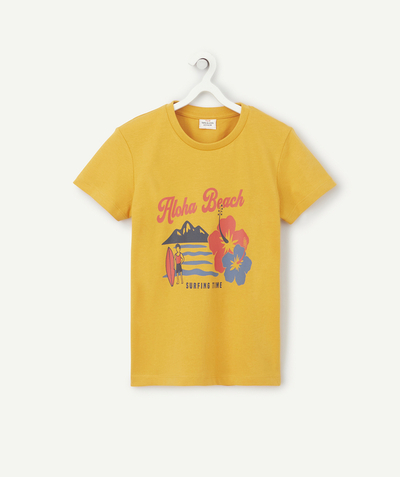 Boy Nouvelle Arbo   C - BOYS' T-SHIRT IN YELLOW ORGANIC COTTON WITH A SURF PRINT