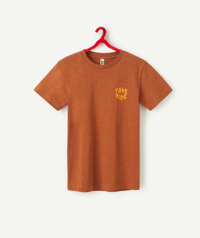 Outlet Tao Categories - BOYS' BROWN RECYCLED FIBERS T-SHIRT WITH A SURF THEME
