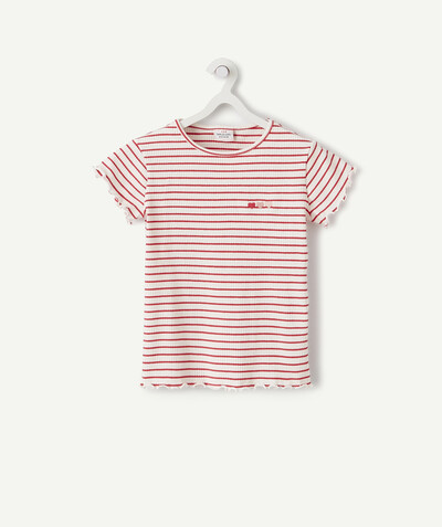 Girl Tao Categories - T-SHIRT IN RED AND WHITE STRIPED RIBBED ORGANIC COTTON