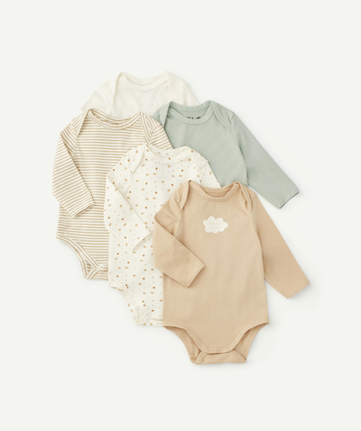 New collection Nouvelle Arbo   C - PACK OF FIVE ORGANIC COTTON BODYSUITS IN BEIGE AND CREAM