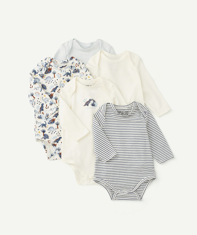 Outlet Nouvelle Arbo   C - PACK OF FIVE BLUE AND WHITE RECYCLED FIBERS BODYSUITS WITH A DINOSAUR THEME