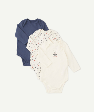 Bodysuit Nouvelle Arbo   C - PACK OF THREE BODYSUITS IN ORGANIC COTTON WITH A BOAT PRINT