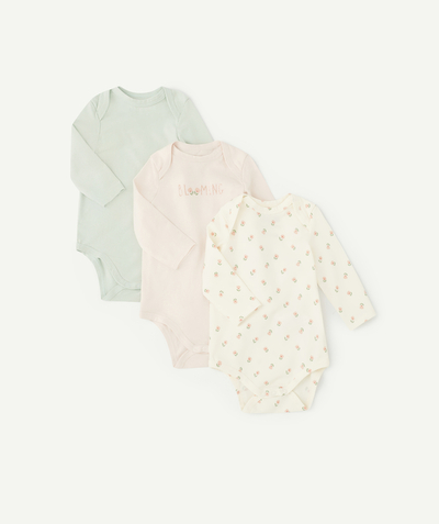 Outlet Nouvelle Arbo   C - PACK OF THREE BODYSUITS IN GREEN AND PINK ORGANIC COTTON
