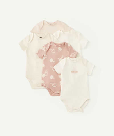 Outlet Nouvelle Arbo   C - PACK OF FIVE ORGANIC COTTON BODYSUITS IN PINK AND WHITE