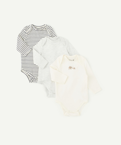 New collection Nouvelle Arbo   C - PACK OF THREE STRIPED AND PLAIN ORGANIC COTTON BODYSUITS