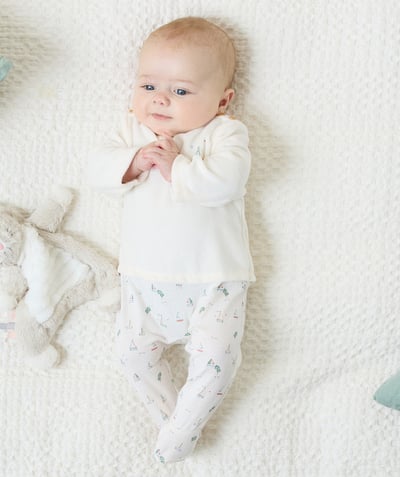 Newborn Tao Categories - CREAM SLEEPSUIT IN ORGANIC COTTON WITH PRINTED BOATS