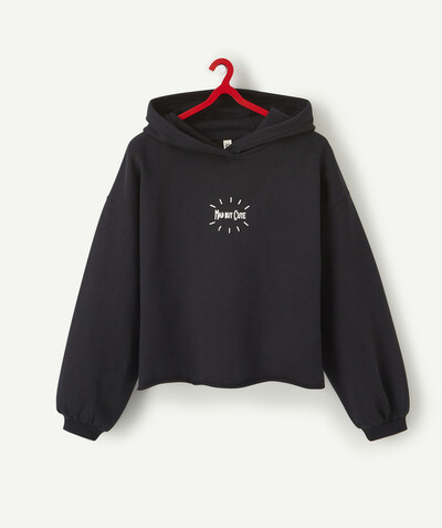 Outlet Tao Categories - BLACK COTTON SWEATSHIRT WITH A HOOD AND A MESSAGE