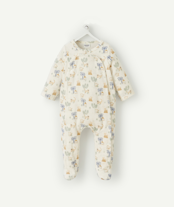 Sleepsuit - Pyjamas Tao Categories - WHITE PRINTED SLEEPSUIT IN ORGANIC COTTON VELVET
