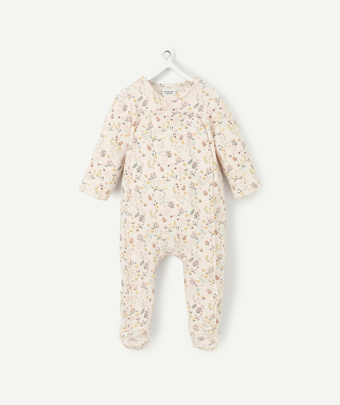 Newborn Tao Categories - SLEEPSUIT MADE OF PINK RECYCLED FIBRES WITH A FLORAL PRINT