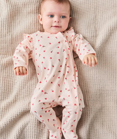 Pyjamas Tao Categories - BABIES' SLEEPSUIT IN PINK ORGANIC COTTON WITH HEARTS