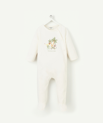 Sleepsuit - Pyjamas Nouvelle Arbo   C - BABIES' CREAM SLEEPSUIT IN ORGANIC COTTON WITH ANIMALS AND A MESSAGE