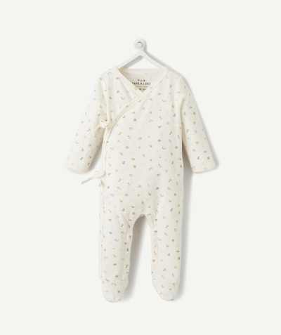 New collection Nouvelle Arbo   C - CREAM SLEEP SUIT IN ORGANIC COTTON WITH A SNAIL PRINT