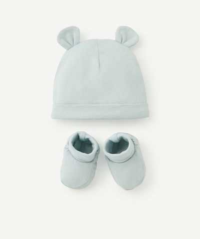 Baby boy Tao Categories - GREEN COTTON HAT AND BOOTIES SET