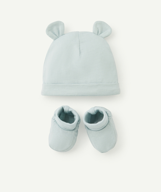 All accessories Tao Categories - GREEN COTTON HAT AND BOOTIES SET