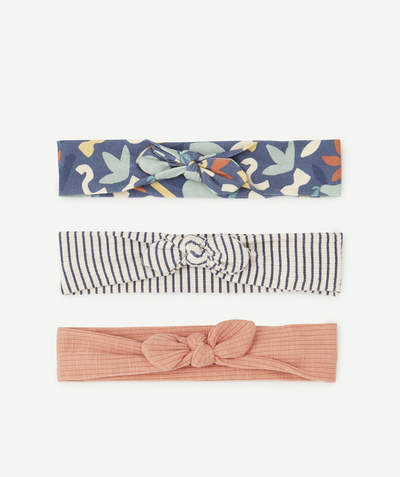 Outlet Tao Categories - PACK OF THREE BABY GIRLS' HAIRBANDS IN BLUE AND PINK COTTON