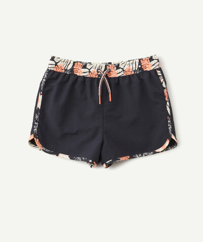 Swimwear Tao Categories - BLUE SWIMMING SHORTS WITH PINK FLORAL DETAILS