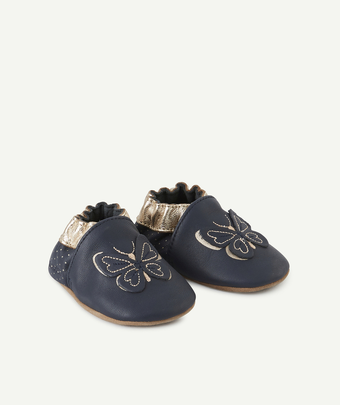 ROBEEZ ® Tao Categories - NAVY BLUE LEATHER SLIPPERS WITH BUTTERFLIES