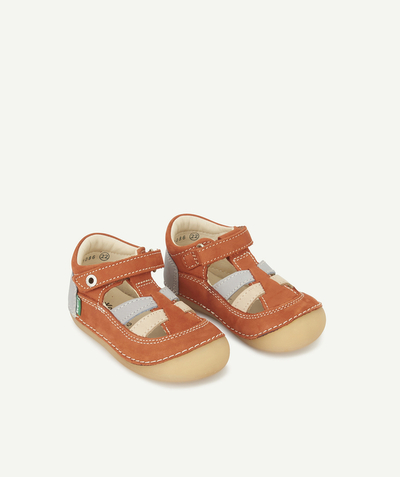 Baby boy Tao Categories - RUST. GREY AND BEIGE LEATHER SANDALS