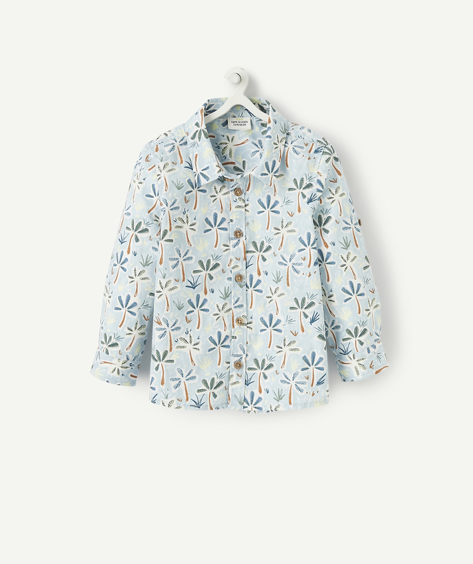 Shirt and polo Tao Categories - SKY BLUE COTTON SHIRT WITH A PALM TREE PRINT