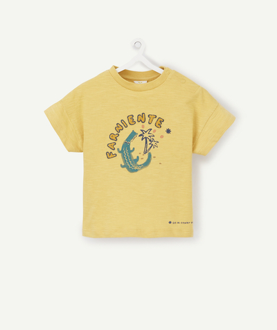 T-shirt - sous-pull Categories Tao - LE T-SHIRT JAUNE EN COTON BIOLOGIQUE ET MESSAGE EN BOUCLETTE