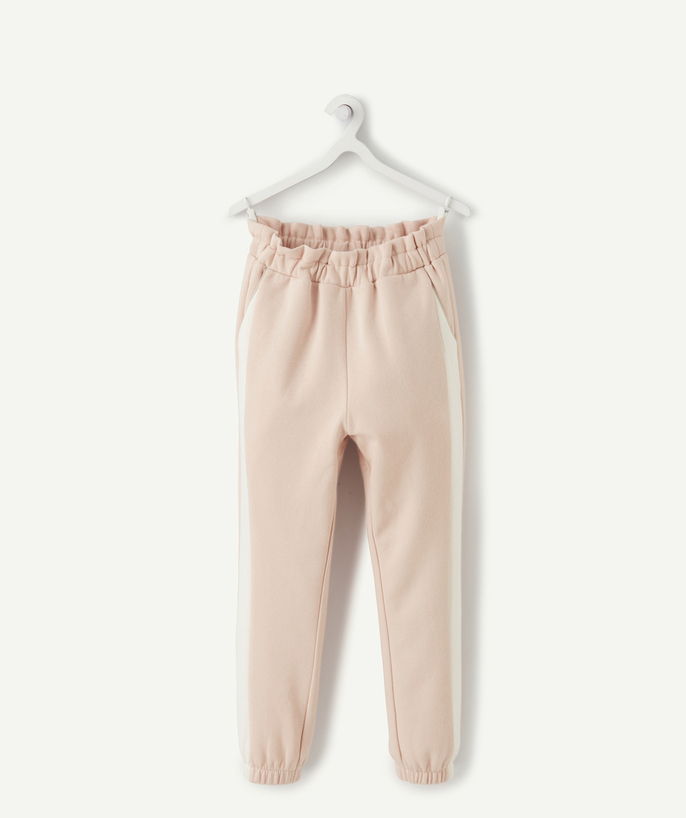 Back to school collection Tao Categories - GIRLS' PINK JOGGING PANTS IN RECYCLED FIBERS WITH WHITE BANDS