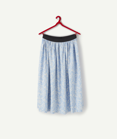 Bons plans Nouvelle Arbo   C - GIRLS' BLUE AND FLORAL PRINT MIDI SKIRT IN ECO-FRIENDLY VISCOSE
