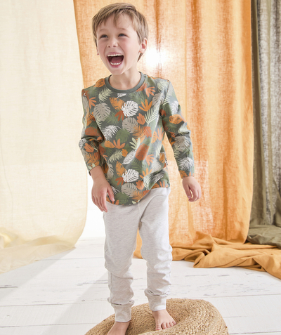 Boy Tao Categories - BOYS' PYJAMAS IN GREEN RECYCLED FIBERS WITH A LEAF PRINT