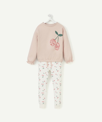 Outlet Tao Categories - GIRLS' PYJAMAS IN PINK AND WHITE RECYCLED FIBERS WITH A CHERRY PRINT