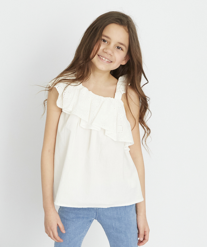 Shirt - Blouse Tao Categories - WHITE COTTON BLOUSE IN BRODERIE ANGLAIS