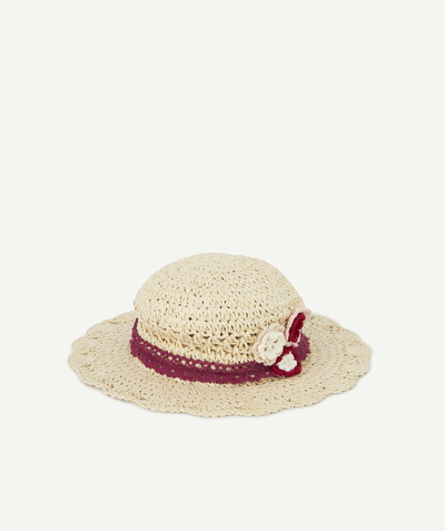 Outlet Tao Categories - STRAW HAT WITH A HAT BAND AND EMBROIDERED FLOWERS