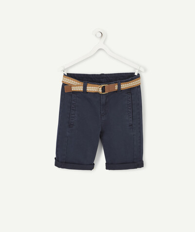 Clothing Tao Categories - NAVY CHINO SHORTS WITH A CAMEL BELT