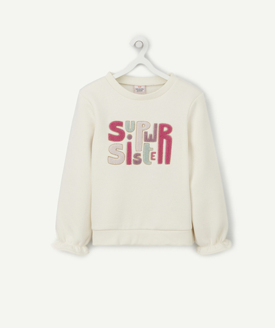 Sweatshirt Nouvelle Arbo   C - GIRLS' SWEATSHIRT IN WHITE RECYCLED FIBERS WITH A MESSAGE