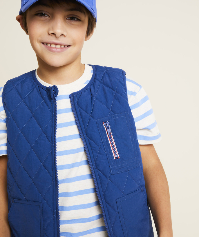 Clothing Tao Categories - MIDNIGHT BLUE QUILTED SLEEVELESS BLOUSON JACKET