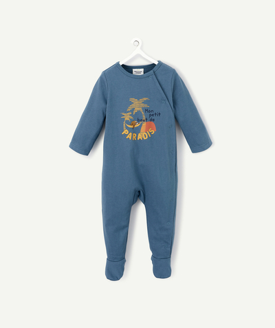 Sleepsuit - Pyjamas Nouvelle Arbo   C - DUCK EGG BLUE ORGANIC COTTON SLEEP SUIT WITH A MESSAGE