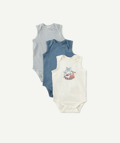 Bodysuit Nouvelle Arbo   C - PACK OF THREE BLUE, PLAIN, STRIPED AND PATTERNED BODYSUITS IN ORGANIC COTTON