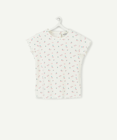Baby girl Nouvelle Arbo   C - WHITE RIBBED T-SHIRT IN ORGANIC COTTON WITH A CHERRY DESIGN